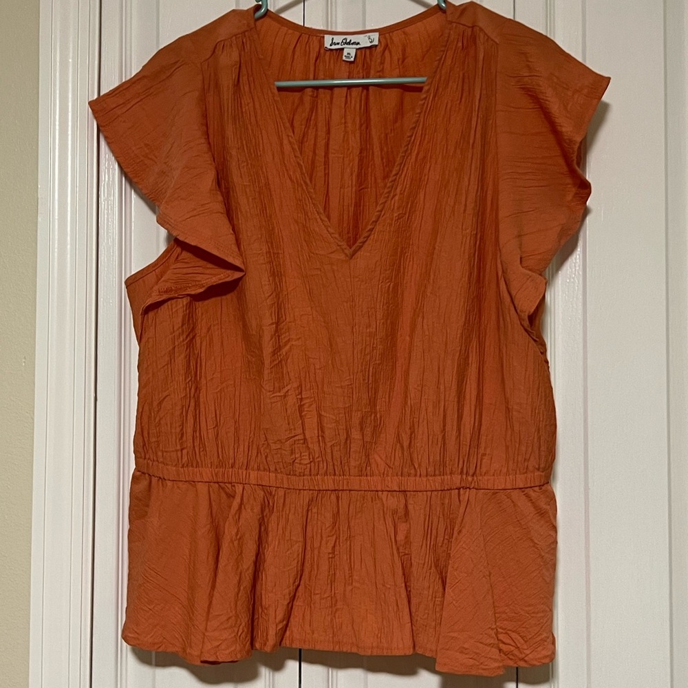 Sam Edelman Brown Orange Ruffled Peplum Blouse